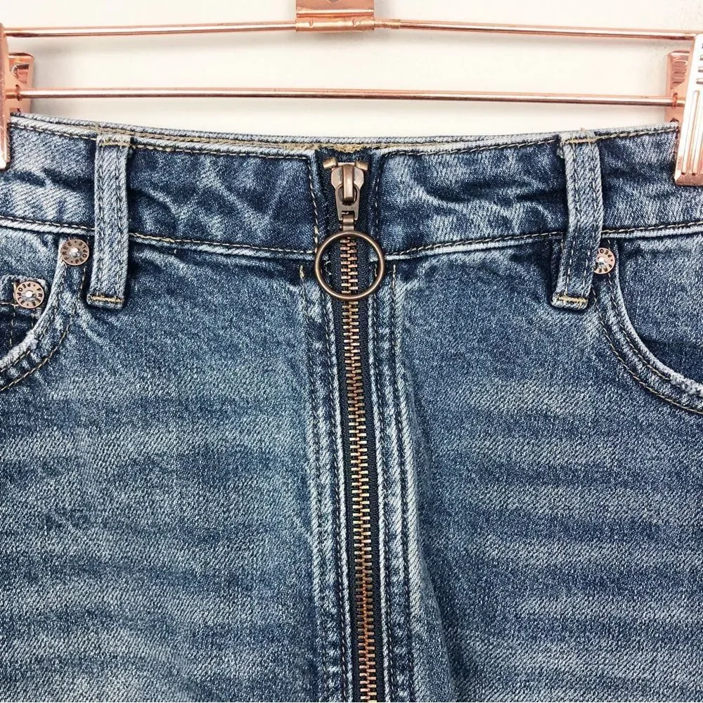 FREE PEOPLE | WE THE FREE Zip It Up Denim Jean Mini Skirt Women’s Size 26 (2)